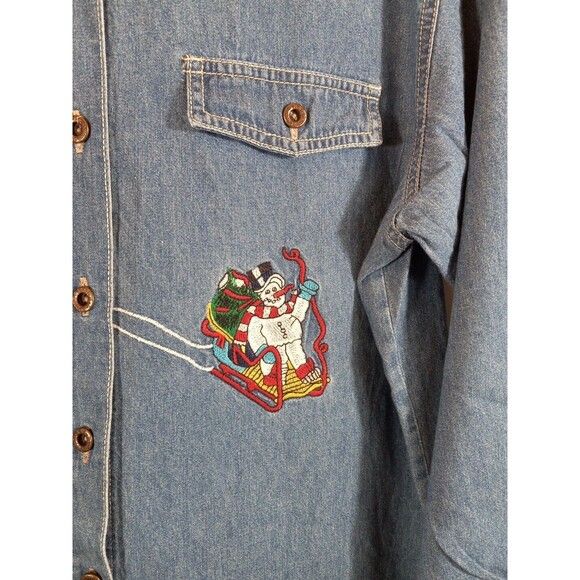 Nut Cracker Womens Christmas Theme Embroidered Long Sleeve Denim Shirt Size L - Picture 4 of 8